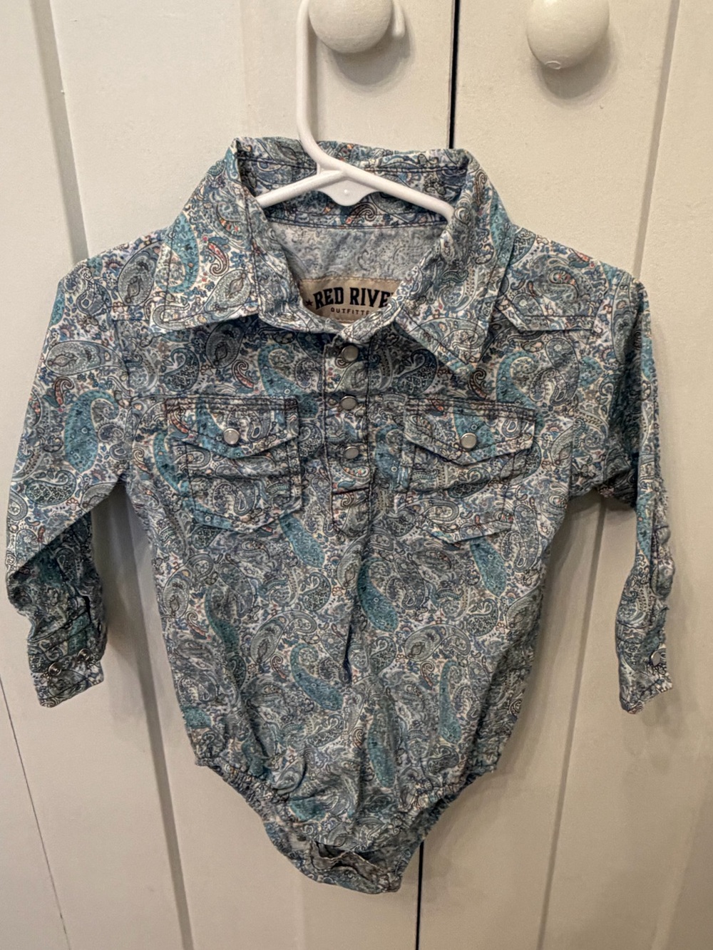 Red River Outfitters Baby Western Paisley Pearl Snap Bodysuit Onesie 9-12M
